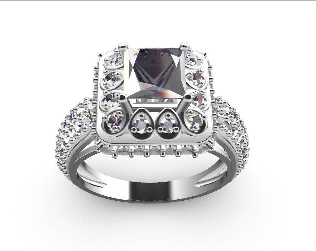 Princess Cut Diamond Halo Engagement Ring CAD-RPSV002 3D print model