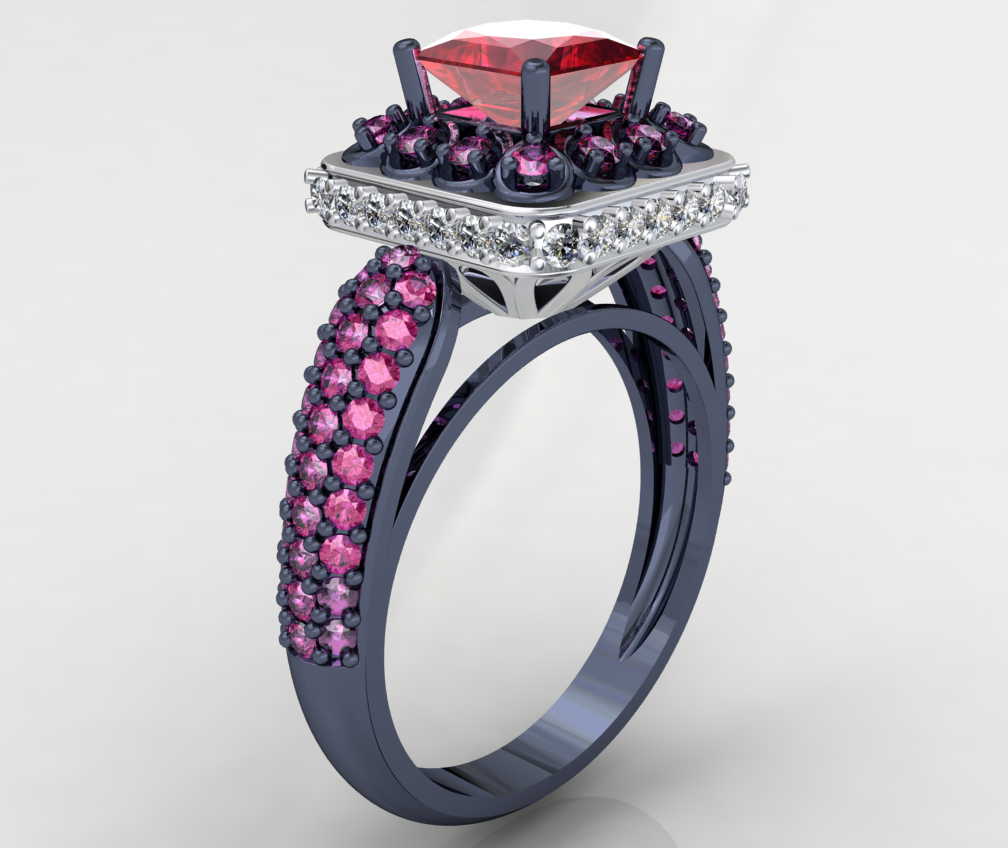 Princess Cut Diamond Halo Engagement Ring CAD-RPSV002 3D print model