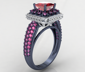 Princess Cut Diamond Halo Engagement Ring CAD-RPSV002 3D print model