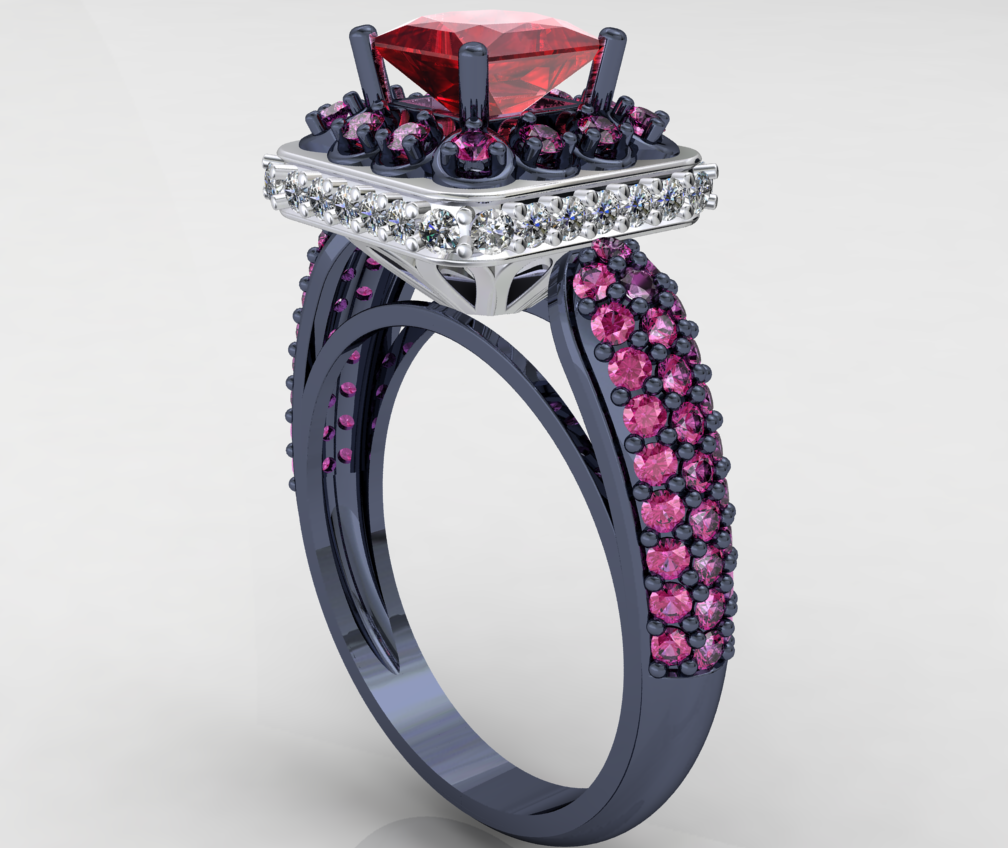 Princess Cut Diamond Halo Engagement Ring CAD-RPSV002 3D print model