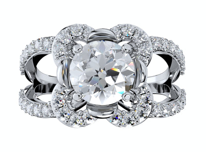 Engagement Ring Flower Gear Style Halo Diamonds -RPSV004