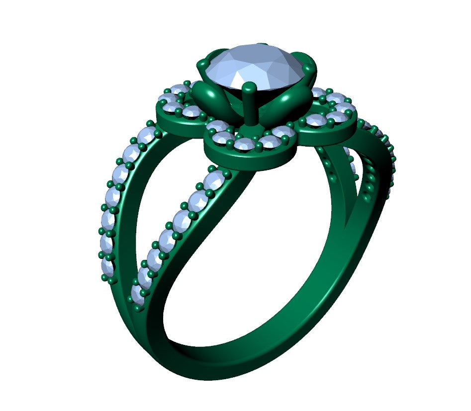 Engagement Ring Flower Gear Style Halo Diamonds -RPSV004