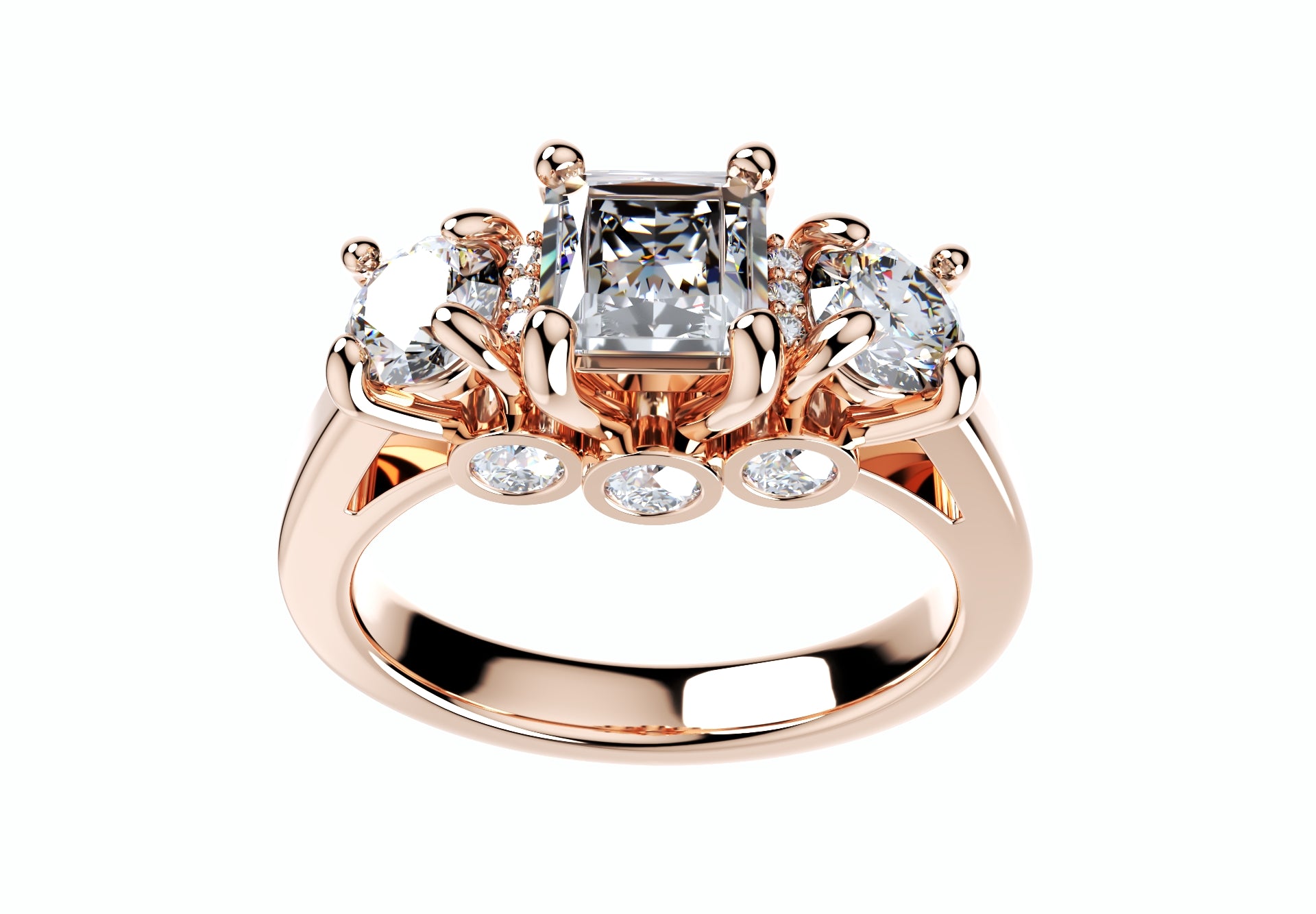 Princess Side Round Diamonds Trilogy Ring Italian Shank-TPSRD-IT 3D Print Model