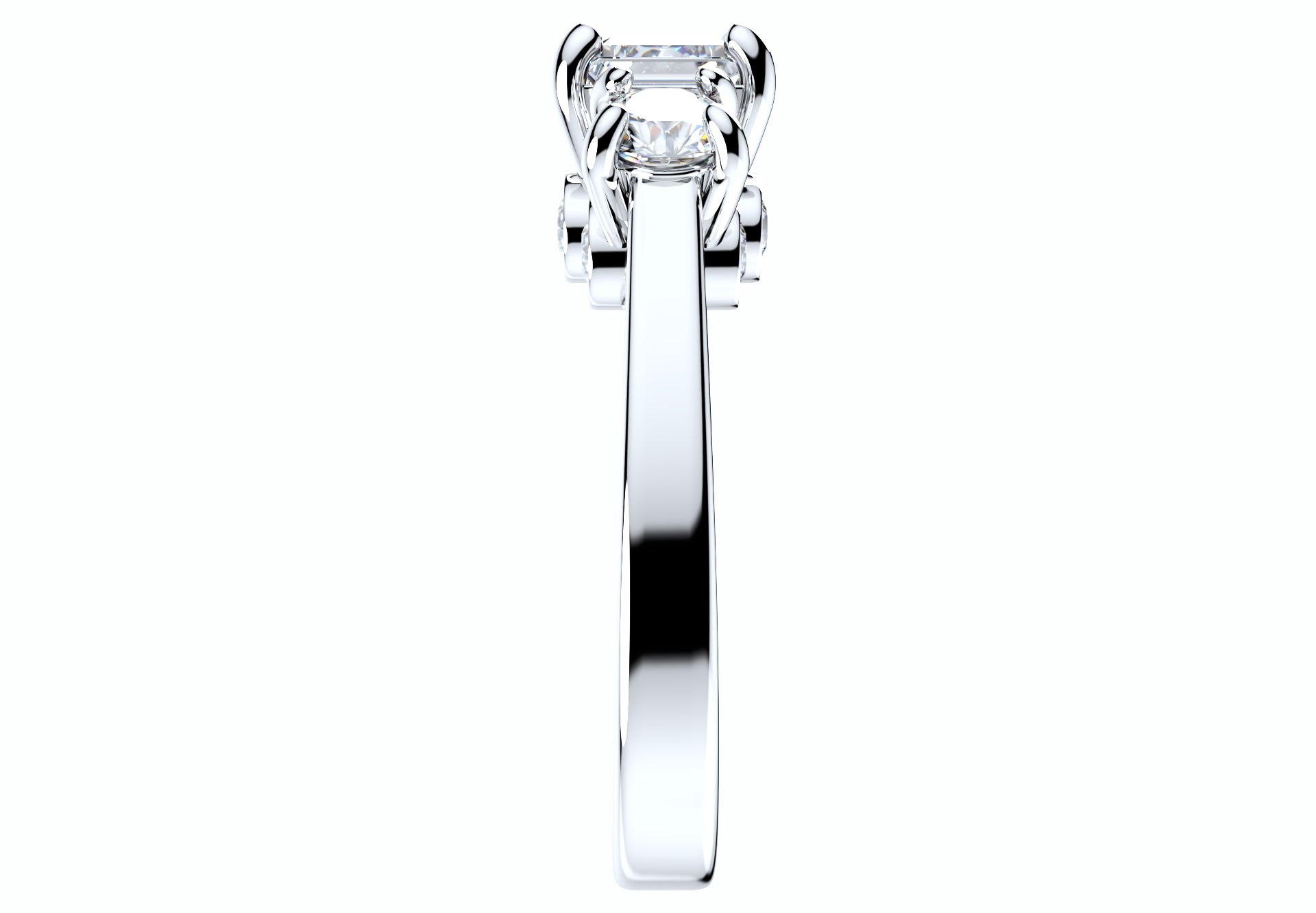 Princess Side Round Diamonds Trilogy Ring Italian Shank-TPSRD-IT 3D Print Model