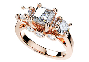 Princess Side Round Diamonds Trilogy Ring Italian Shank-TPSRD-IT 3D Print Model