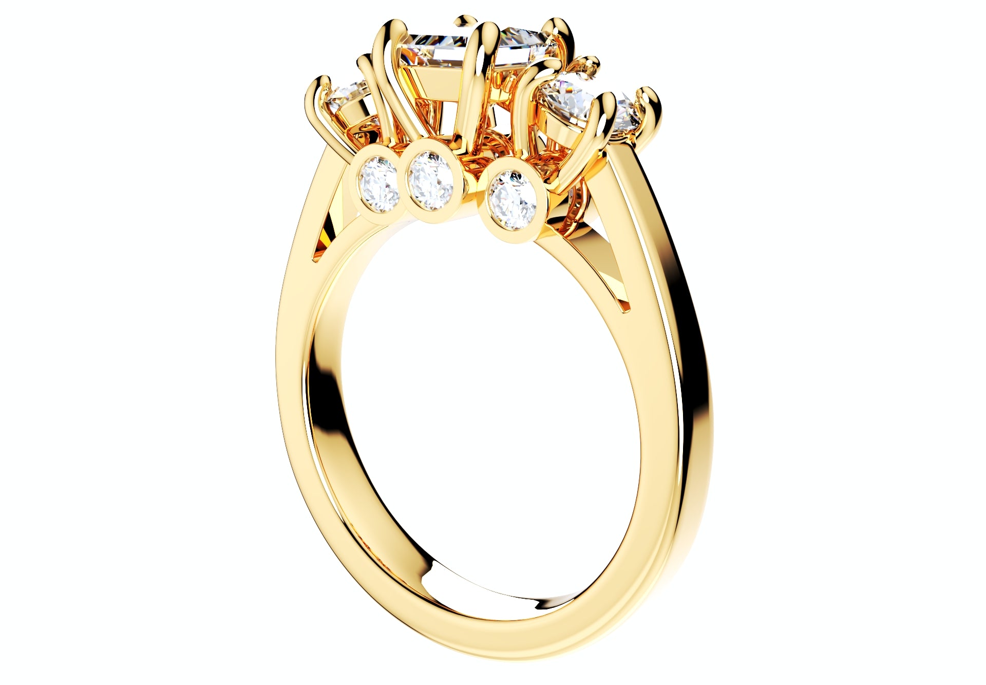 Princess Side Round Diamonds Trilogy Ring Italian Shank-TPSRD-IT 3D Print Model