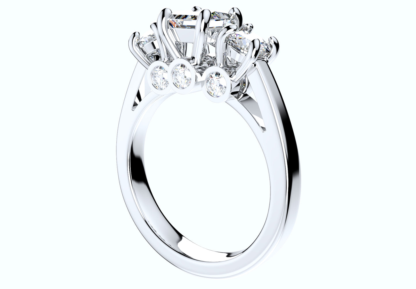 Princess Side Round Diamonds Trilogy Ring Italian Shank-TPSRD-IT 3D Print Model