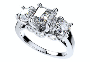 Princess Side Round Diamonds Trilogy Ring Taper Shank-TPSRD-TP 3D Print Model